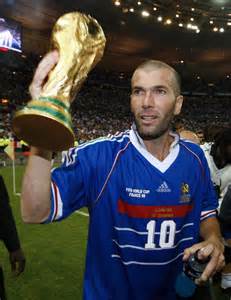 France's Zinedine Zidane holding aloft the World Cup in 1998